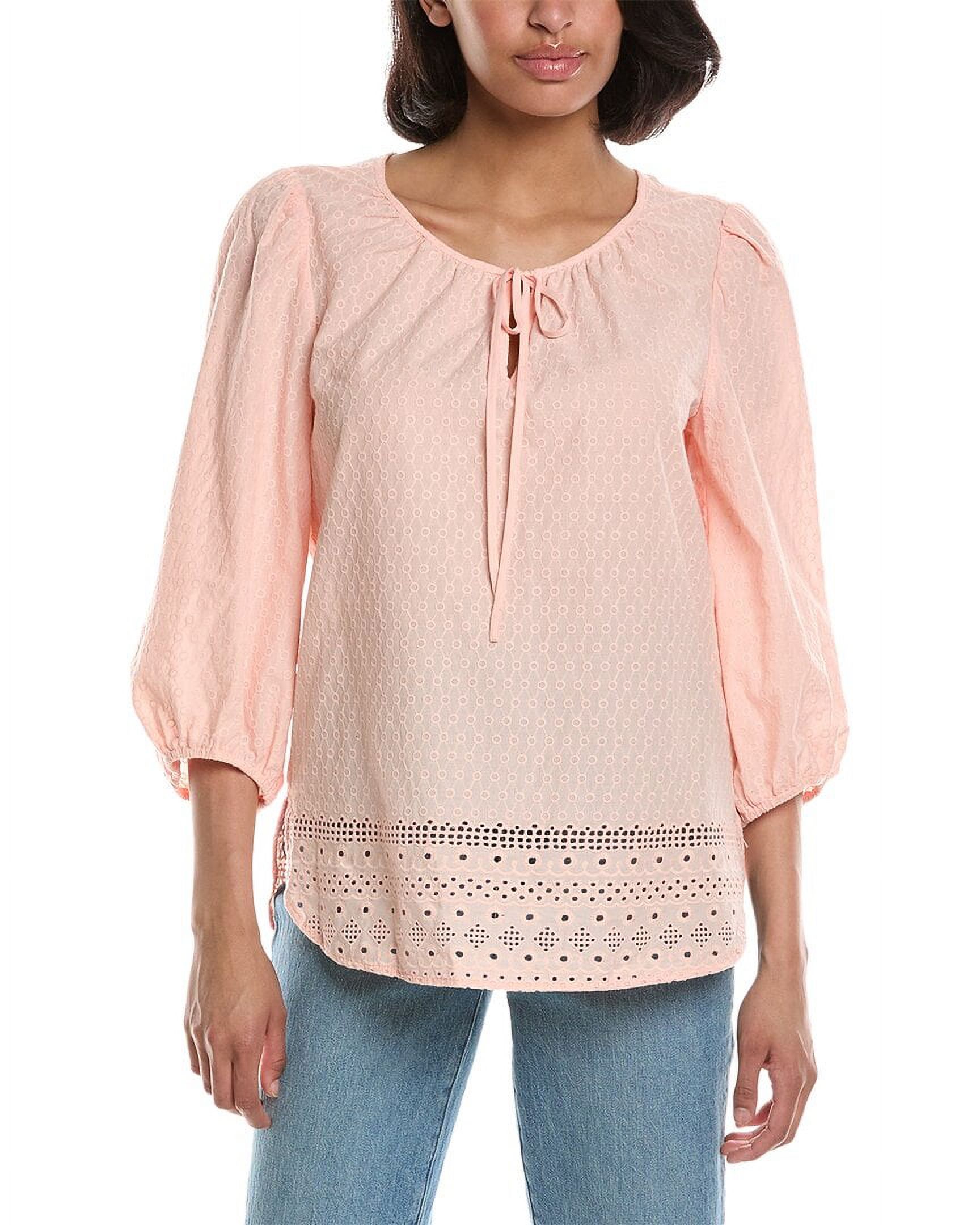 Jones New York Womens Pointelle Tie-Neck Ela Rose Sand XS